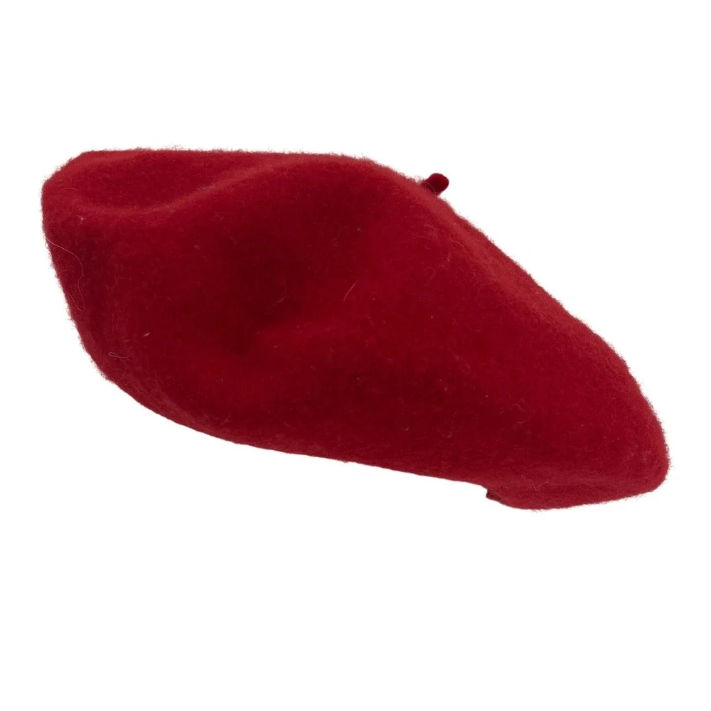 Red‎ Wool Felt Beret Parisian French Style Artist Hat Solid Red One Size